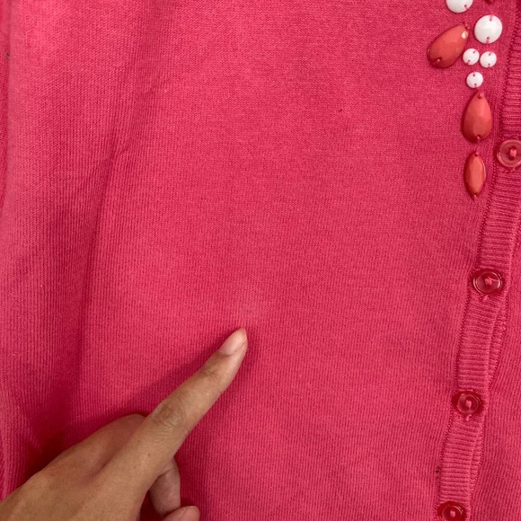 DG2 by Diane Gilman Pink Embellished Button Lightweight Knit Cardigan Large - Picture 10 of 10